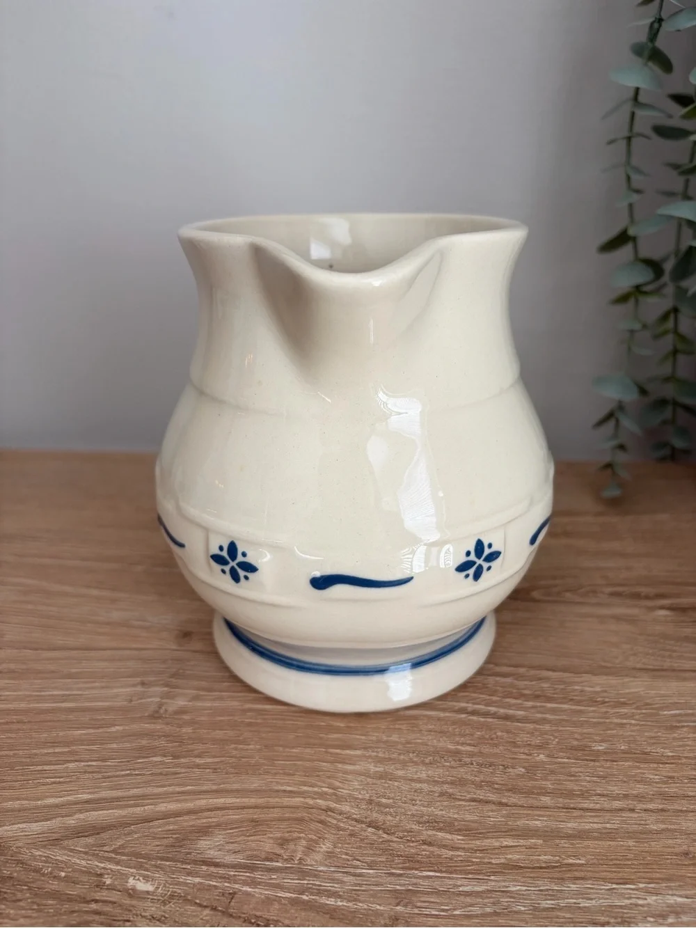 Vintage Longaberger Pottery Woven Traditions Classic Blue Small Pitcher 5 3/4